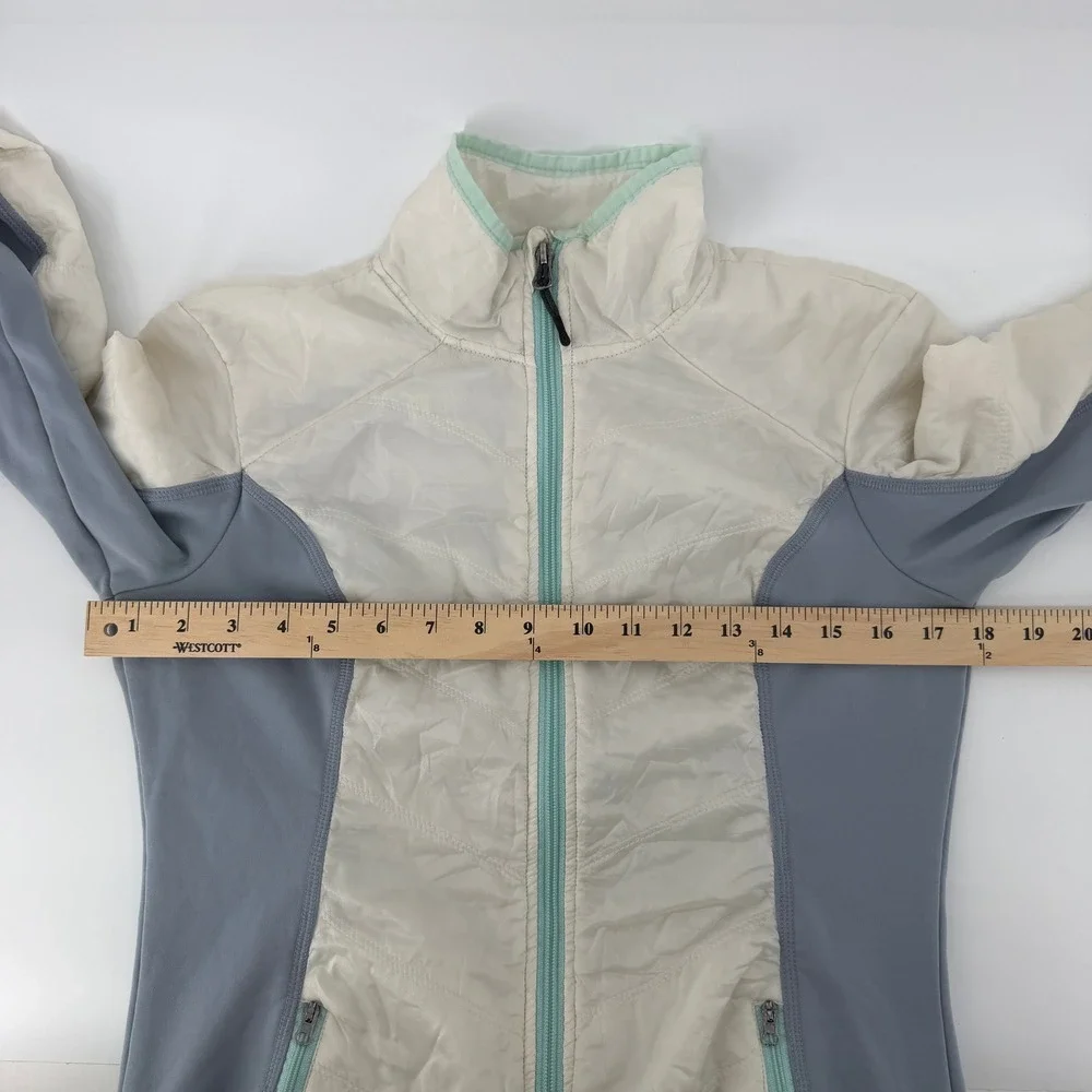 Champion Hybrid Puffer Jacket Womens Small Grey White Full Zip Mock Neck Active